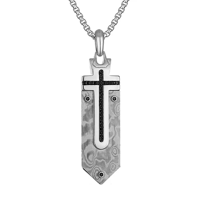 Bulova Marc Anthony Collection Sterling Silver and Steel Diamond Accent Cross Pendant