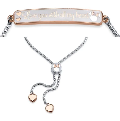 Disney Rose-tone Alloy Steel Love U With All My Heart Bolo Bracelet