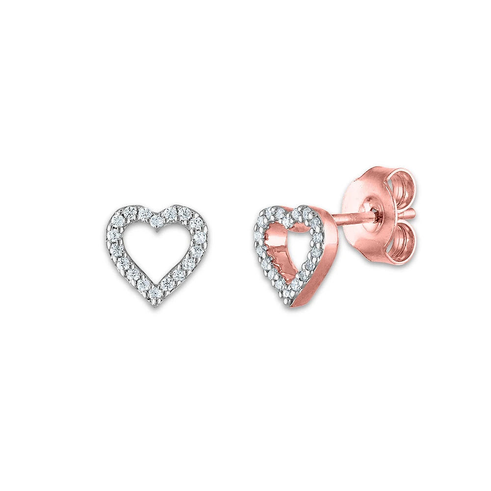 1/20 CTW Diamond Stud Heart Outline Earrings in 10KT Rose Gold