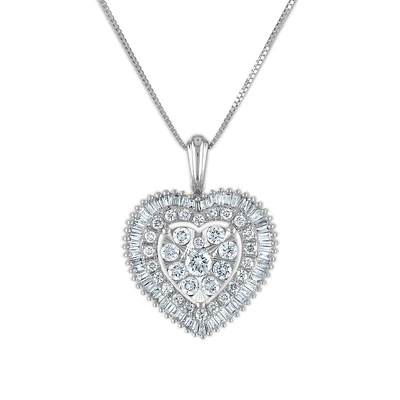 1 CTW Diamond Heart 18-inch Pendant in 10KT White Gold