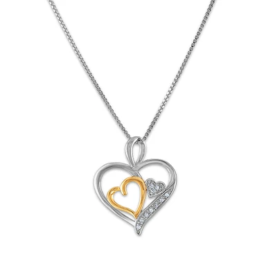 Diamond Accent Double Heart 18-inch Pendant in Two-Tone Sterling Silver