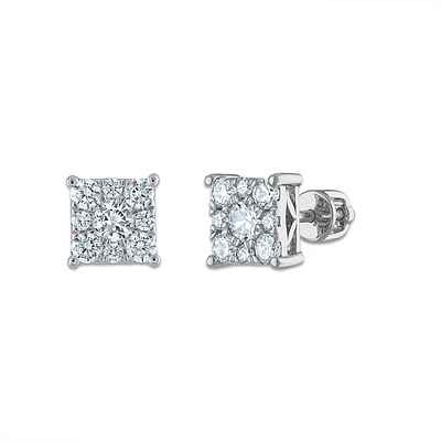 EcoLove 1 CTW Lab Grown Diamond Cluster Stud Earrings in 14KT White Gold