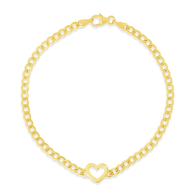 14KT Yellow Gold 7-inch Heart Bracelet