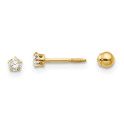 14KT Yellow Gold Crystal 3MM Reversible Stud Earrings