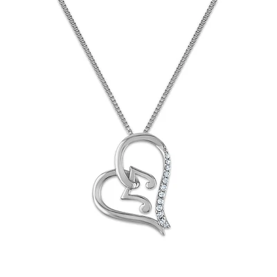 LoveSong Diamond Accent Heart 18-inch Pendant in Rhodium Plated Sterling Silver