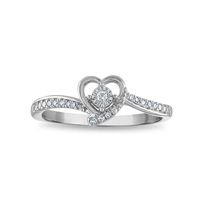 LoveSong 1/10 CTW Diamond Promise Heart Ring in Rhodium Plated Sterling Silver