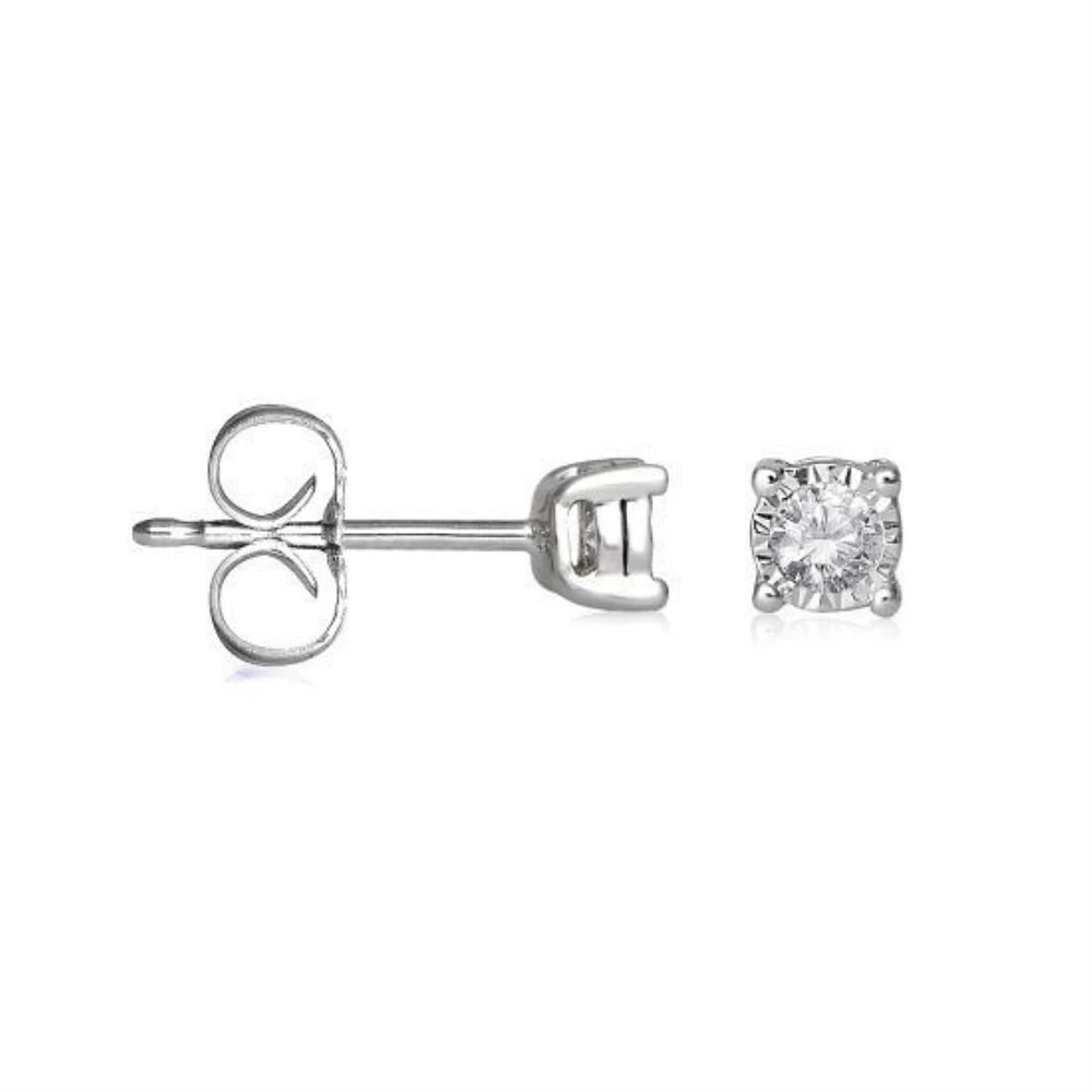 Square Stud Diamond Earrings 1/10 ctw Rhodium on Sterling Silver