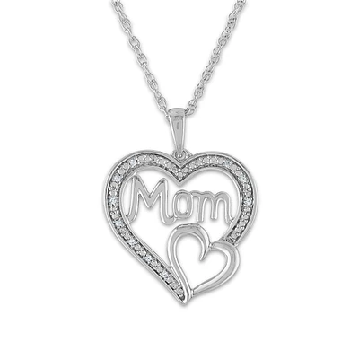 Diamond Accent 18-inch Mom Pendant in Sterling Silver