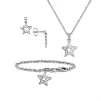 Diamond Accent Star Earrings Pendant Bracelet Set in Sterling Silver. Chain not Included