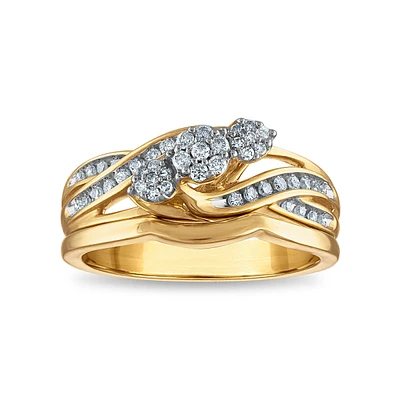 1/4 CTW Natural Diamond Three Stone Cluster Bridal Set Ring in 10KT Yellow Gold