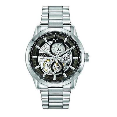 Bulova Chronograph Watch with Black Round Dial and Stainless Steel Bracelet. 96A208