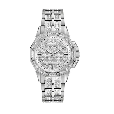 Bulova Octava Crystal Watch with 34MM Dial and Stainless Steel Bracelet. 96L305