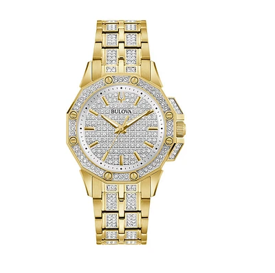 Bulova Octava Crystal Watch in Goldtone Stainless Steel Bracelet. 98L302