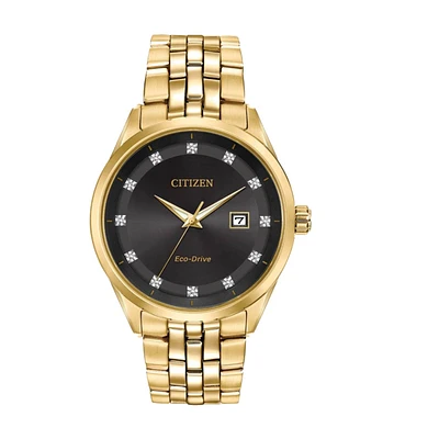 Citizen Diamond Accent Watch with 41MM Black Round Dial and Stainless Steel Bracelet. BM7252-51G