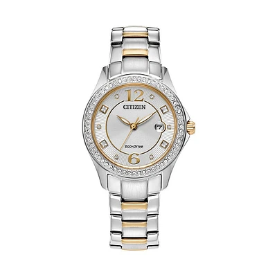 Citizen Crystal Accent 30MM Dial and Two-tone Stainless Steel Bracelet Watch. FE1146-71A