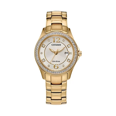 Citizen Crystal Accent 30MM Dial and Goldtone Stainless Steel Bracelet Watch. FE1147-79P