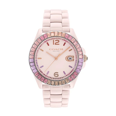 Coach Greyson Pink Ombre Crystal Accent 36MM Blush Ceramic Watch. 14504020