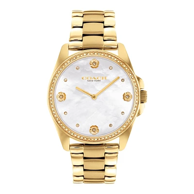 Coach Greyson Crystal Accent 36MM Goldtone Stainless Steel Watch. 14504109