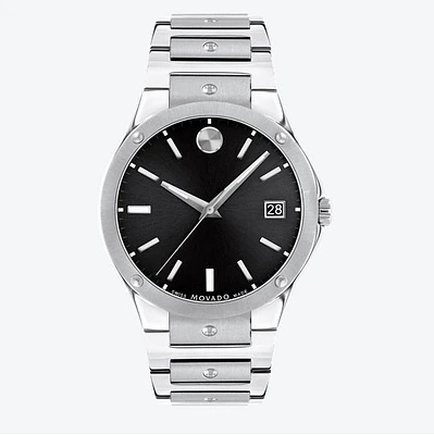 Movado SE with 41MM Black Sunray Dial and Stainless Steel Bracelet. 0607541