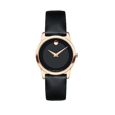 Movado Watch with 28MM Black Round Dial and Leather Strap. 0607276