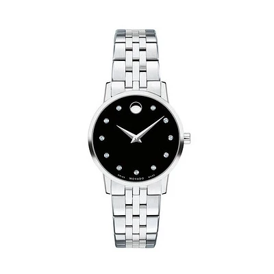 Movado Museum Collection with 28MM Diamond Dial and Stainless Steel Bracelet. 0607207