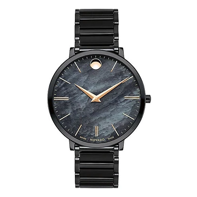 Movado with 35MM Black Mother-of-Pearl Dial and Stainless Steel Bracelet. 0607211