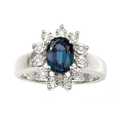 8X6MM Oval Alexandrite and Diamond Ring in Sterling Silver