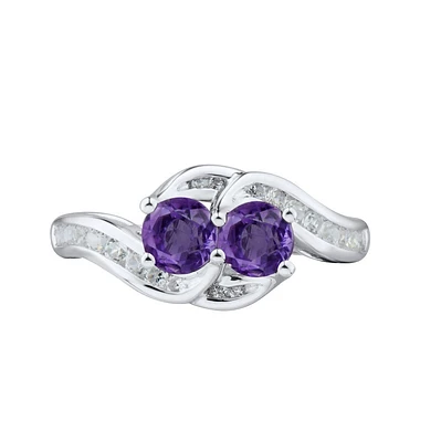 Round Amethyst and White Sapphire Two Stone Ring in Sterling Silver