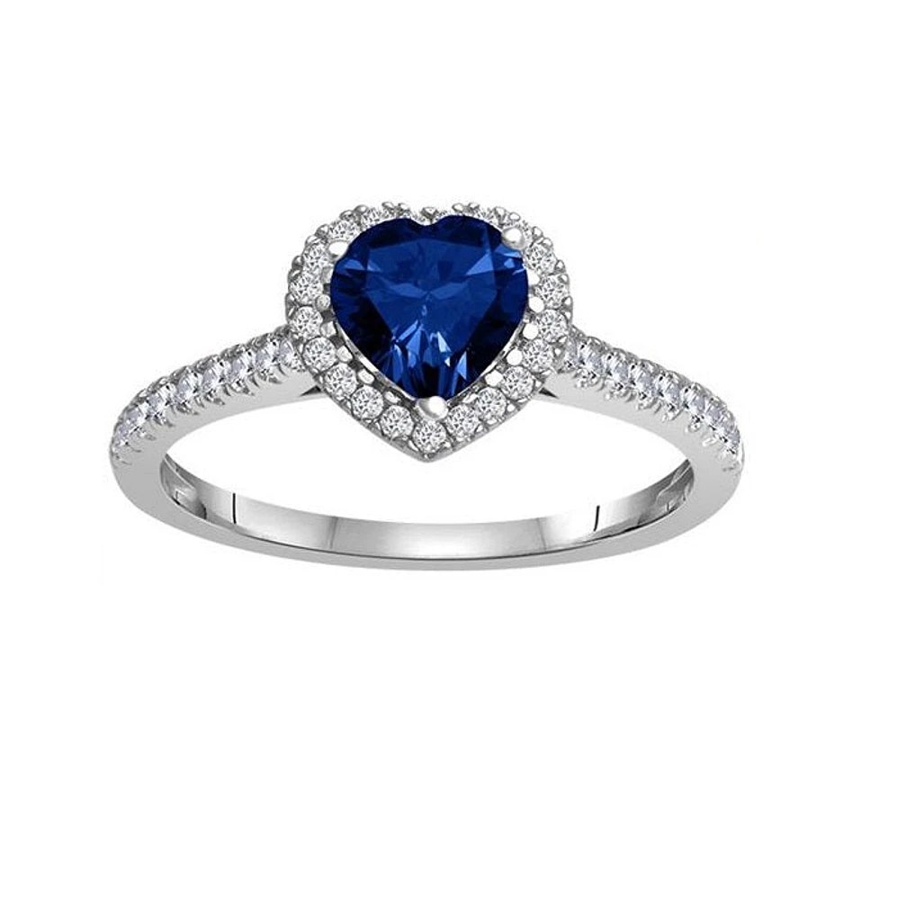 6MM Heart Shape Blue Sapphire and White Sapphire Birthstone Heart Ring in 10KT White Gold