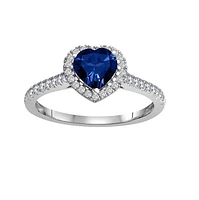 6MM Heart Shape Blue Sapphire and White Sapphire Birthstone Heart Ring in 10KT White Gold