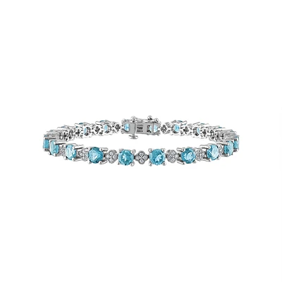 5MM Round Swiss Blue Topaz and Sapphire 7-inch Tennis Bracelet in Sterling Silver