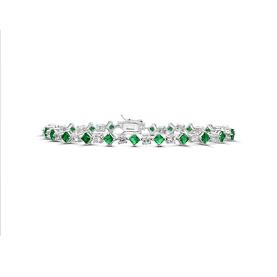 Created Emerald and White Sapphire 7-inch Tennis Bracelet in Sterling Silver