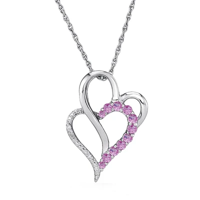 Pink Sapphire Heart 18-inch Pendant in Sterling Silver