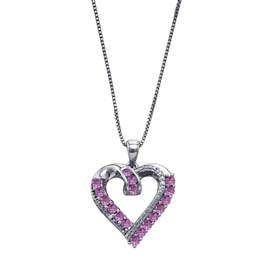 Pink Sapphire and Diamond Heart 18-inch Pendant in Sterling Silver