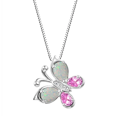 6X4MM Opal and White Sapphire Butterfly 18-inch Pendant in Sterling Silver