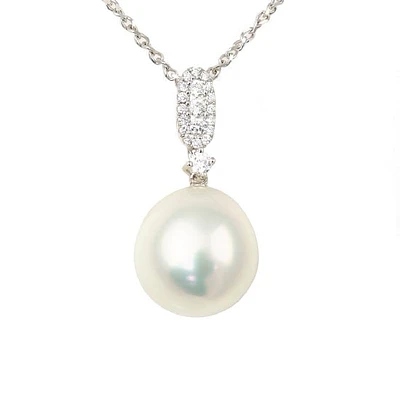 12MM Round Pearl and Diamond 18-inch Pendant in 14KT White Gold