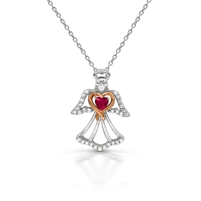 4MM Heart Shape Ruby and White Sapphire Gem Stone Angel Heart Eternal Romance 18-inch Pendant in Sterling Silver