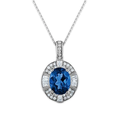 9X7MM Oval London Blue Topaz and Diamond 18-inch Pendant in 10KT White Gold