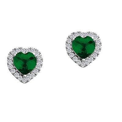 5MM Simulated Emerald and White Sapphire Stud Earrings in 10KT White Gold