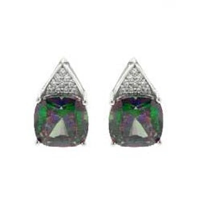 8MM Cushion Mystic Topaz and White Topaz Stud Earrings in Sterling Silver