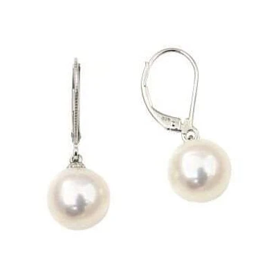 10MM Round Pearl Leverback Earrings in 14KT White Gold