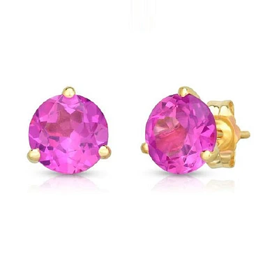 7MM Round Pink Sapphire Solitaire Stud Earrings in 14KT Yellow Gold