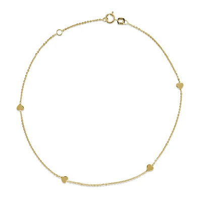 10KT Yellow Gold 10-inch Heart Adjustable Anklet