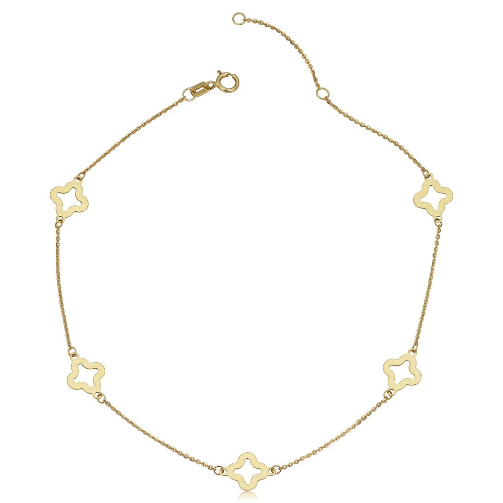 10KT Yellow Gold 10-inch Four-Leaf Clover Anklet