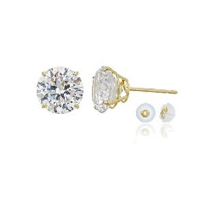 14KT Yellow Gold 4MM Round Cubic Zirconia Stud Earrings