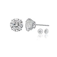 14KT White Gold 7MM Round Cubic Zirconia Stud Earrings