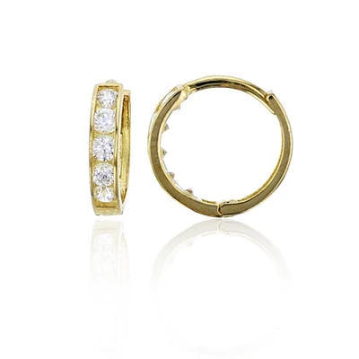 14KT Yellow Gold Cubic Zirconia 2X10MM Huggie Earrings