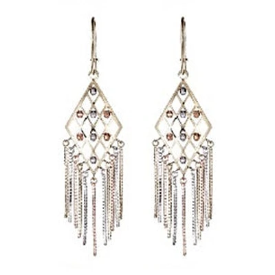 14KT Gold Tri-Color Beaded Dangling Earrings