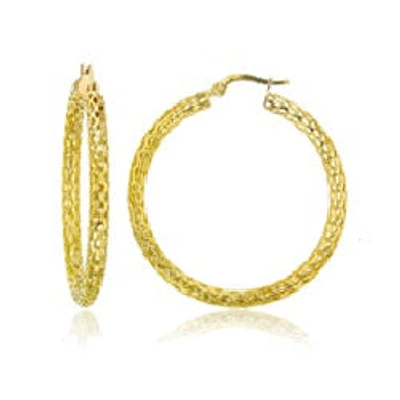 14KT Yellow Gold 3X35MM Filigree Hoop Earrings