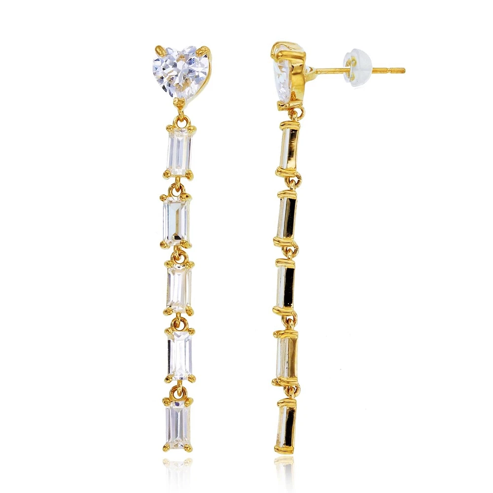 14KT Yellow Gold Cubic Zirconia Heart Drop & Dangle Earrings